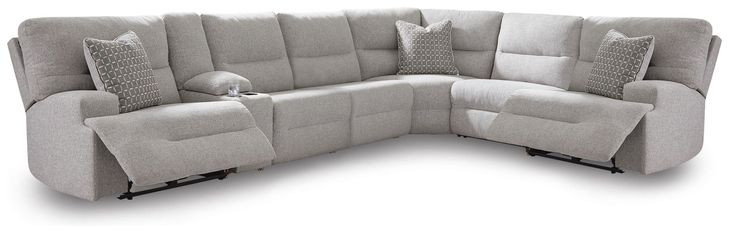 Acklen Place Pewter Performance Fabric 7 Piece Modular Zero Gravity Power Sectional Reclining Sofa with Pillows and USB Charging