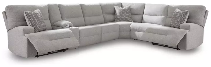 Acklen Place Pewter Performance Fabric 7 Piece Modular Zero Gravity Power Sectional Reclining Sofa with Pillows and USB Charging