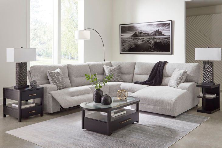 Acklen Place Pewter Performance Fabric Zero Gravity Power Reclining RAF Sectional with USB Charging
