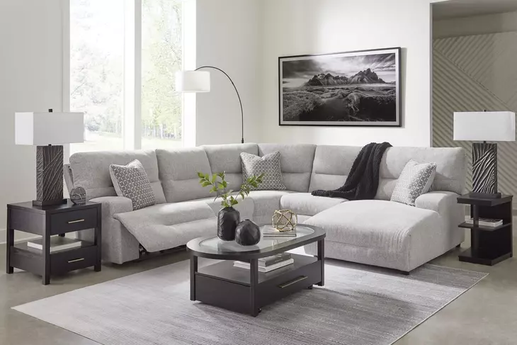 Acklen Place Pewter Performance Fabric Zero Gravity Power Reclining RAF Sectional with USB Charging