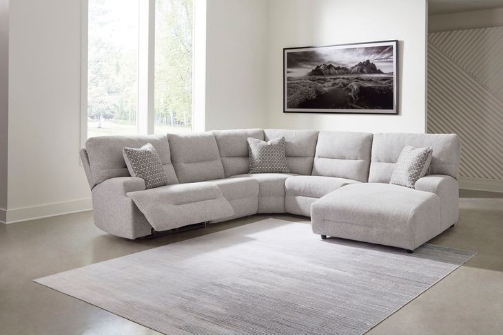 Acklen Place Pewter Performance Fabric Zero Gravity Power Reclining RAF Sectional with USB Charging
