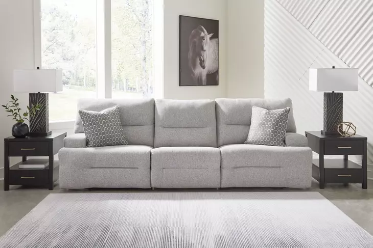 Acklen Place Pewter Performance Fabric 3 Piece Modular Power Reclining Sectional with Pillows and USB Charging