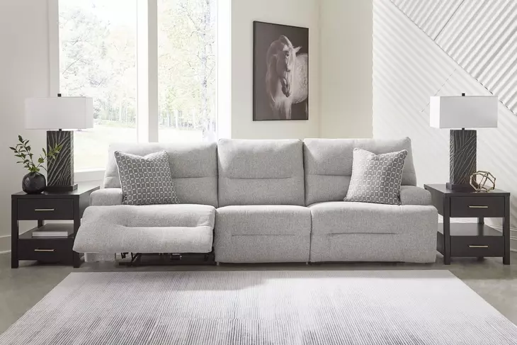 Acklen Place Pewter Performance Fabric 3 Piece Modular Power Reclining Sectional with Pillows and USB Charging