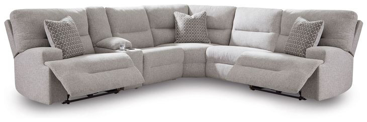 Acklen Place Pewter Performance Fabric 6 Piece Modular Power Reclining Sectional with Pillows and USB Charging