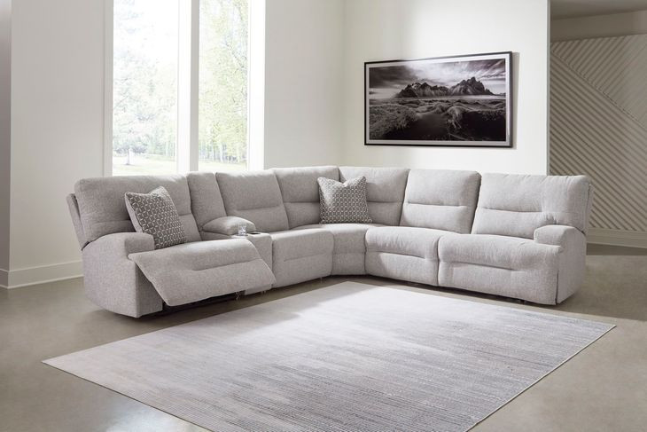 Acklen Place Pewter Performance Fabric 6 Piece Modular Power Reclining Sectional with Pillows and USB Charging