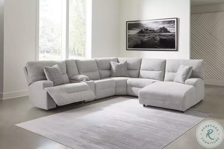 Acklen Place Pewter 6 Piece Performance Fabric Power Reclining Sectional with RAF Chaise