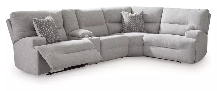 Acklen Place Pewter Performance Fabric 5 Piece Modular Power Reclining Sectional with Pillows and USB Charging