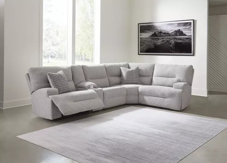 Acklen Place Pewter Performance Fabric 5 Piece Modular Power Reclining Sectional with Pillows and USB Charging