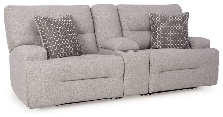 Acklen Place Pewter Performance Fabric 3 Piece Modular Power Reclining Sectional with Console and USB Charging