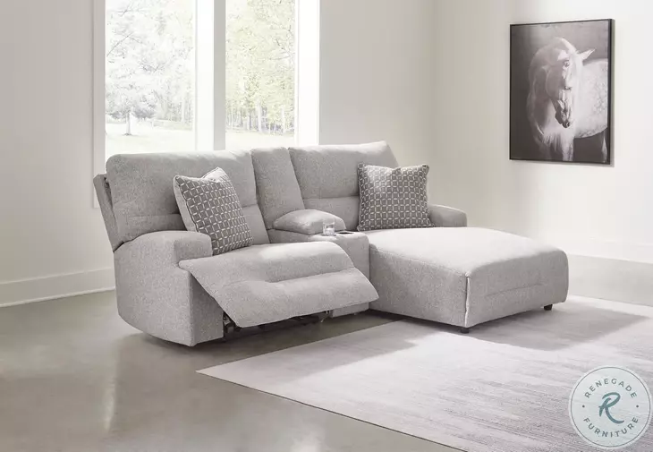 Acklen Place Pewter 3 Piece Performance Fabric Power Reclining Sectional Sofa with RAF Chaise