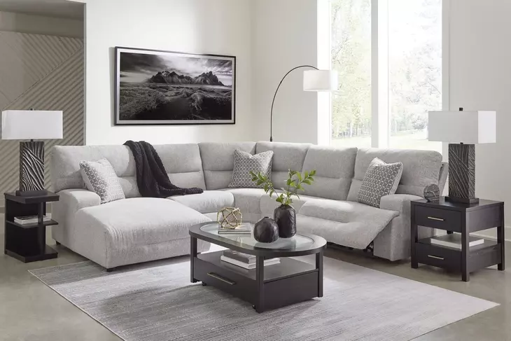 Acklen Place Pewter Performance Fabric Zero Gravity Power Reclining LAF Sectional with USB Charging