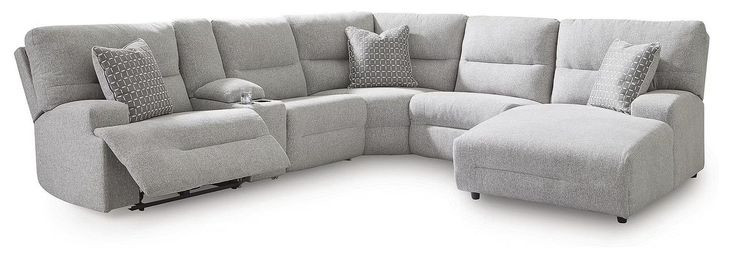 Acklen Place Pewter 6 Piece Performance Fabric Power Reclining Sectional with RAF Chaise