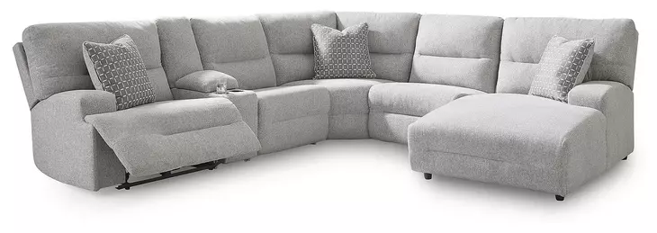 Acklen Place Pewter 6 Piece Performance Fabric Power Reclining Sectional with RAF Chaise