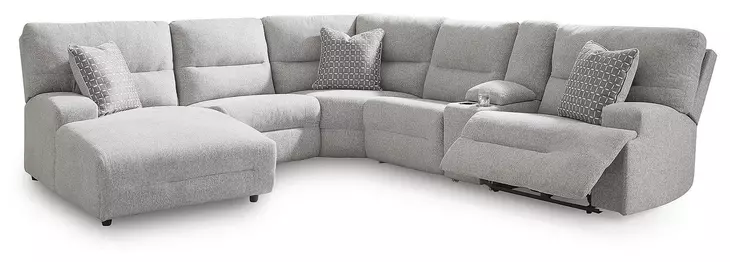 Acklen Place Pewter 6 Piece Performance Fabric Power Reclining Sectional with LAF Chaise