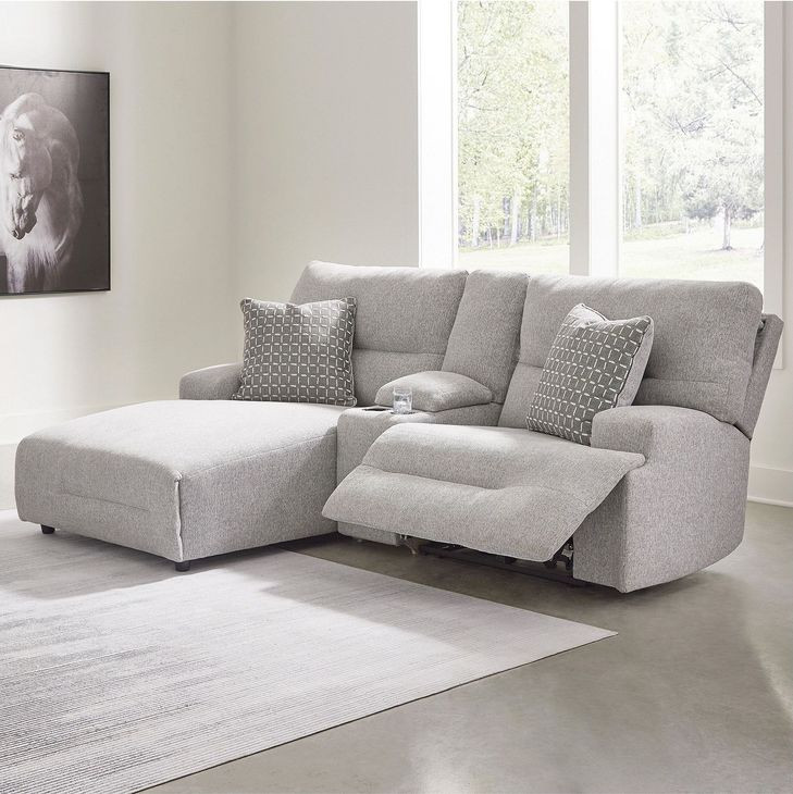Acklen Place Pewter 3 Piece Performance Fabric Power Reclining Sectional Sofa with LAF Chaise