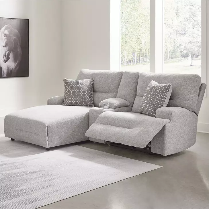 Acklen Place Pewter 3 Piece Performance Fabric Power Reclining Sectional Sofa with LAF Chaise