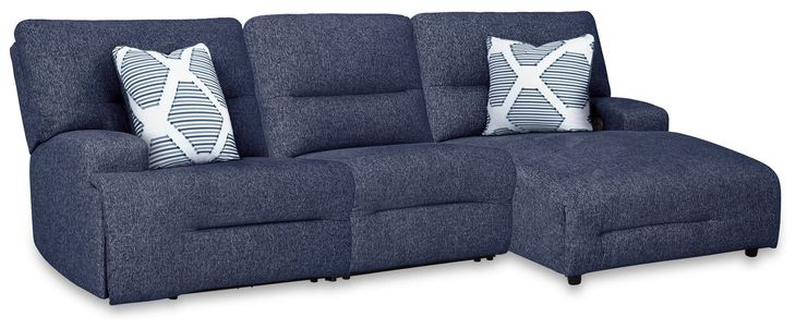 Acklen Place Navy Performance Fabric 3 Piece Modular Power Reclining Sectional with RAF Chaise and USB Charging