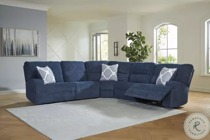 Acklen Place Navy 5 Piece Performance Fabric Power Reclining Sectional