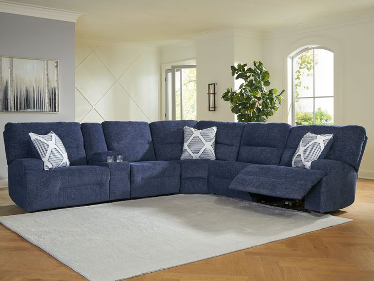 Acklen Place Navy Performance Fabric 6 Piece Modular Power Reclining Sectional with Pillows and USB Charging