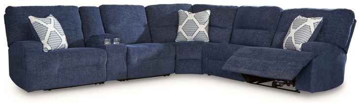 Acklen Place Navy Performance Fabric 6 Piece Modular Power Reclining Sectional with Pillows and USB Charging