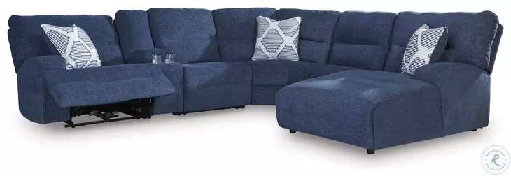 Acklen Place Navy 6 Piece Performance Fabric Power Reclining Sectional with RAF Chaise