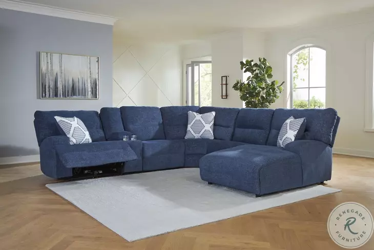 Acklen Place Navy 6 Piece Performance Fabric Power Reclining Sectional with RAF Chaise
