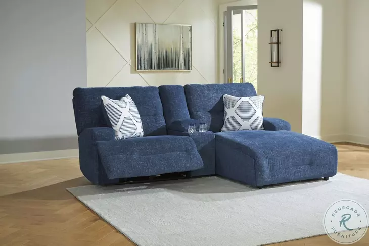 Acklen Place Navy 3 Piece Performance Fabric Power Reclining Sectional Sofa with RAF Chaise