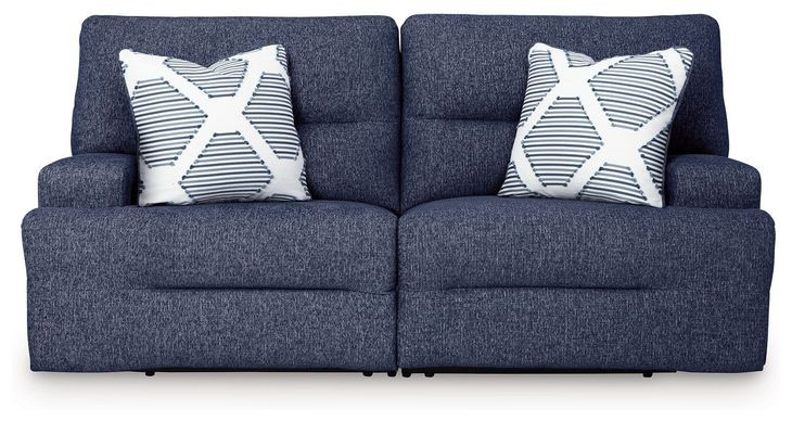 Acklen Place Navy Performance Fabric 2 Piece Modular Power Reclining Sectional with Pillows and USB Charging