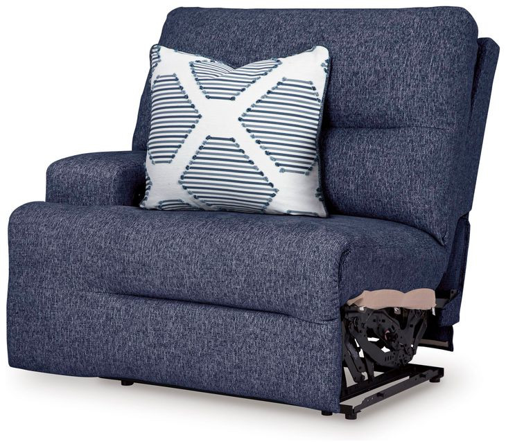 Acklen Place Navy Performance Fabric 3 Piece Modular Power Reclining Sectional with RAF Chaise and USB Charging