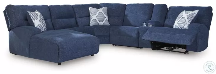 Acklen Place Navy 6 Piece Performance Fabric Power Reclining Sectional with LAF Chaise