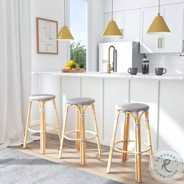 Tobias Grey Rattan Round Bar Stool