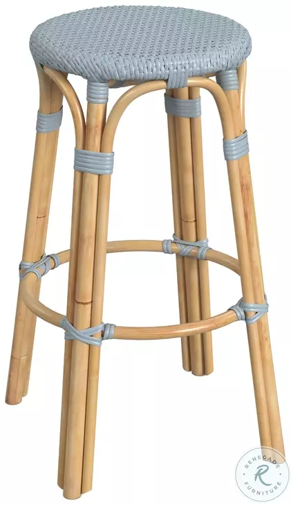 Tobias Twilight Blue Rattan Performance Fabric Bar Stool