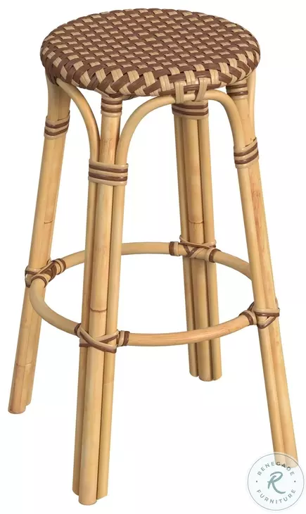 Tobias Brown Rattan Performance Fabric Bar Stool