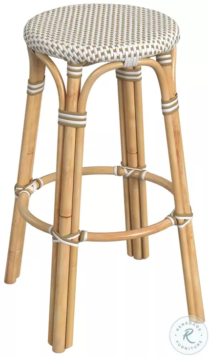 Tobias Tan and Beige Rattan Performance Fabric Bar Stool