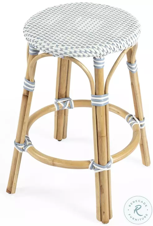 Tobias Powder Blue And White Rattan Performance Fabric Counter Height Stool