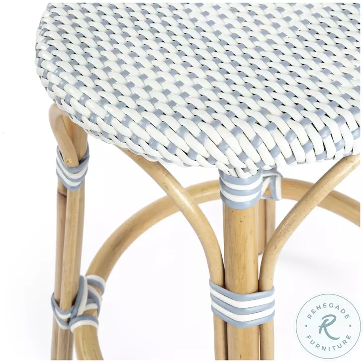 Tobias Powder Blue And White Rattan Performance Fabric Counter Height Stool