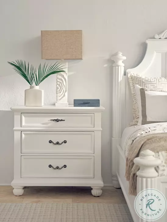 Caruso White 3 Drawer Nightstand