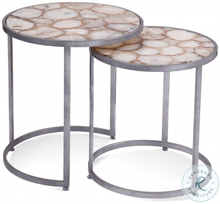 Delia Agate And Silver Round Bunching Accent Table Set of 2 From
