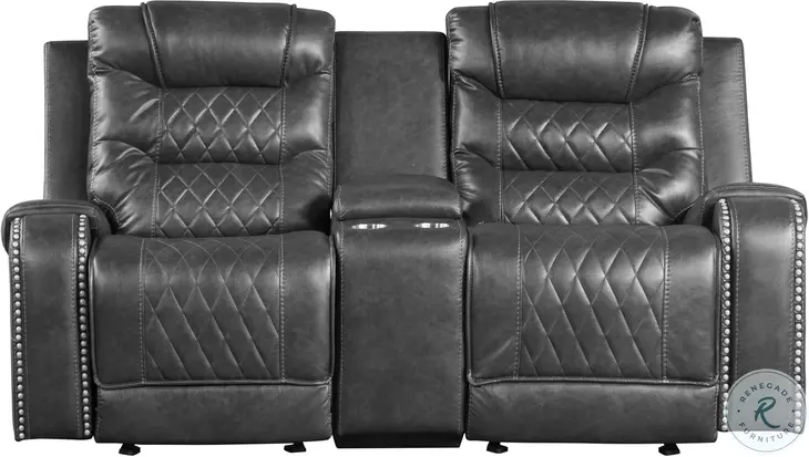Putnam Gray Double Glider Reclining Center Console Loveseat