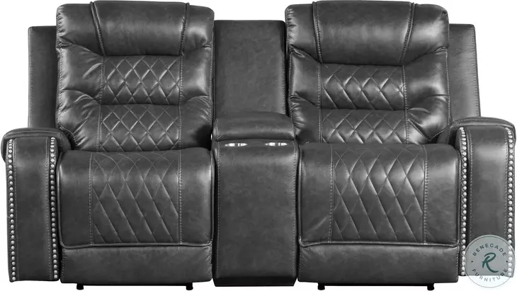 Putnam Gray Double Power Reclining Center Console Loveseat