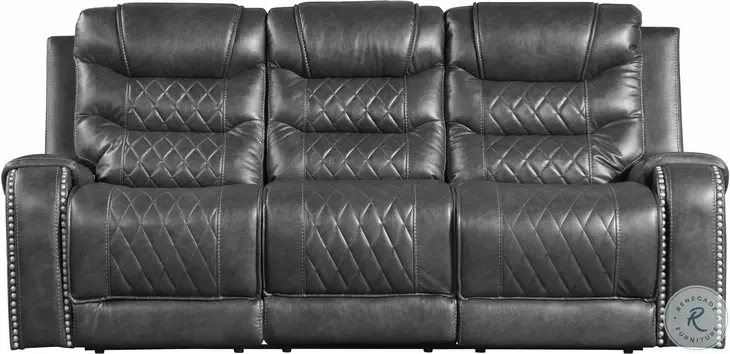 Putnam Gray Double Reclining Sofa With Drop Down Table