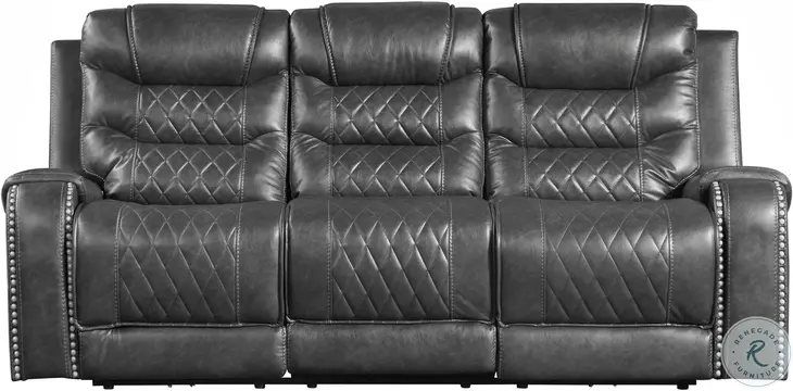 Putnam Gray Double Power Reclining Sofa With Drop-Down Table