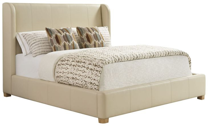 Summerland Beige Leather Upholstered Queen Panel Bed