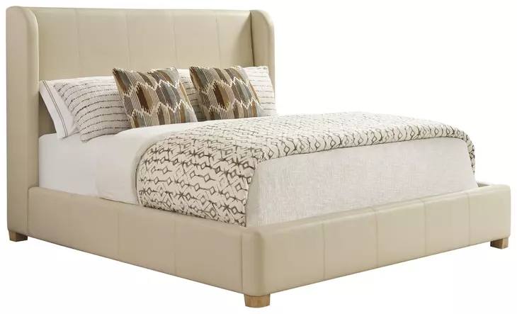 Summerland Beige Leather Upholstered Queen Panel Bed