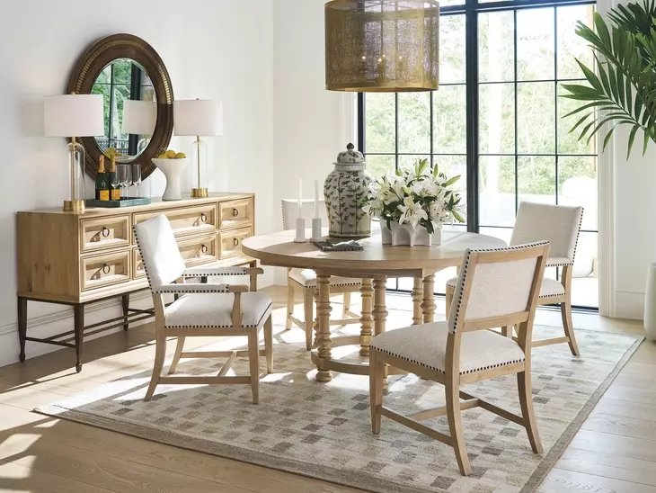 Colburn Beige Performance Fabric Upholstered Arm Chair with Nailhead Trim