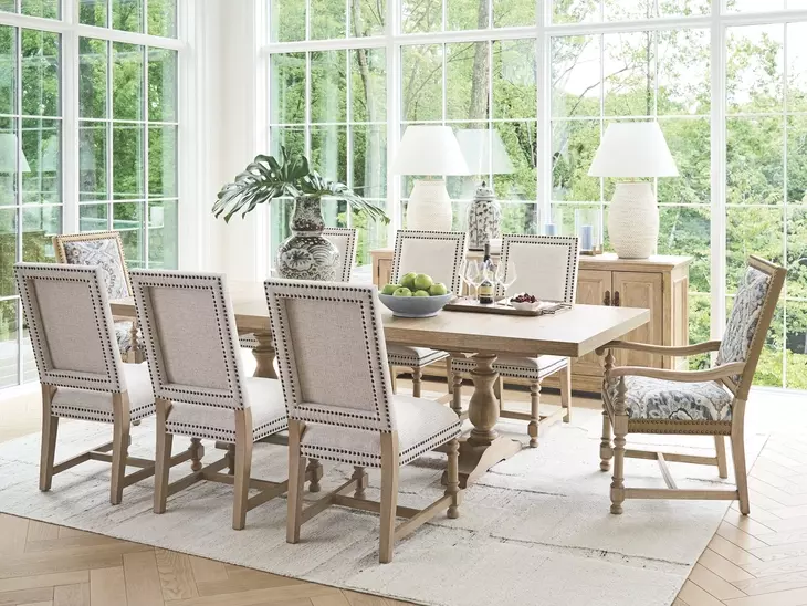 Anderson Beige Upholstered Arm Chair with Nailhead Trim
