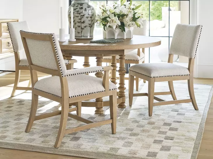Colburn Beige Performance Fabric Upholstered Arm Chair with Nailhead Trim