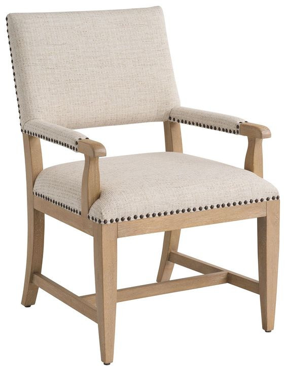 Colburn Beige Performance Fabric Upholstered Arm Chair with Nailhead Trim