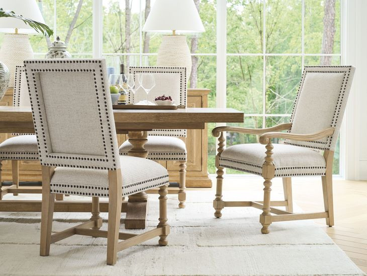 Anderson Beige Upholstered Arm Chair with Nailhead Trim