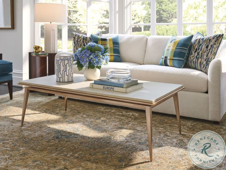 Rendezvous Beige Marble and Rose Gold Rectangle Bulgari Cocktail Table